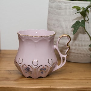 Vintage Pink Porcelain Cup by Haas Czjzek Czech, Collectible Teacup, Vintage Czech Pink Porcelain Coffee Cup Set for 2, H&C Rosa Porzellan