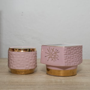 Vintage Porcelain Salt and Pepper Bowl, H&C Czechoslovakia China, Pink Porcelain Tableware, Plated Salt Dish, Open Sugar Bowl, Kitchen Decor