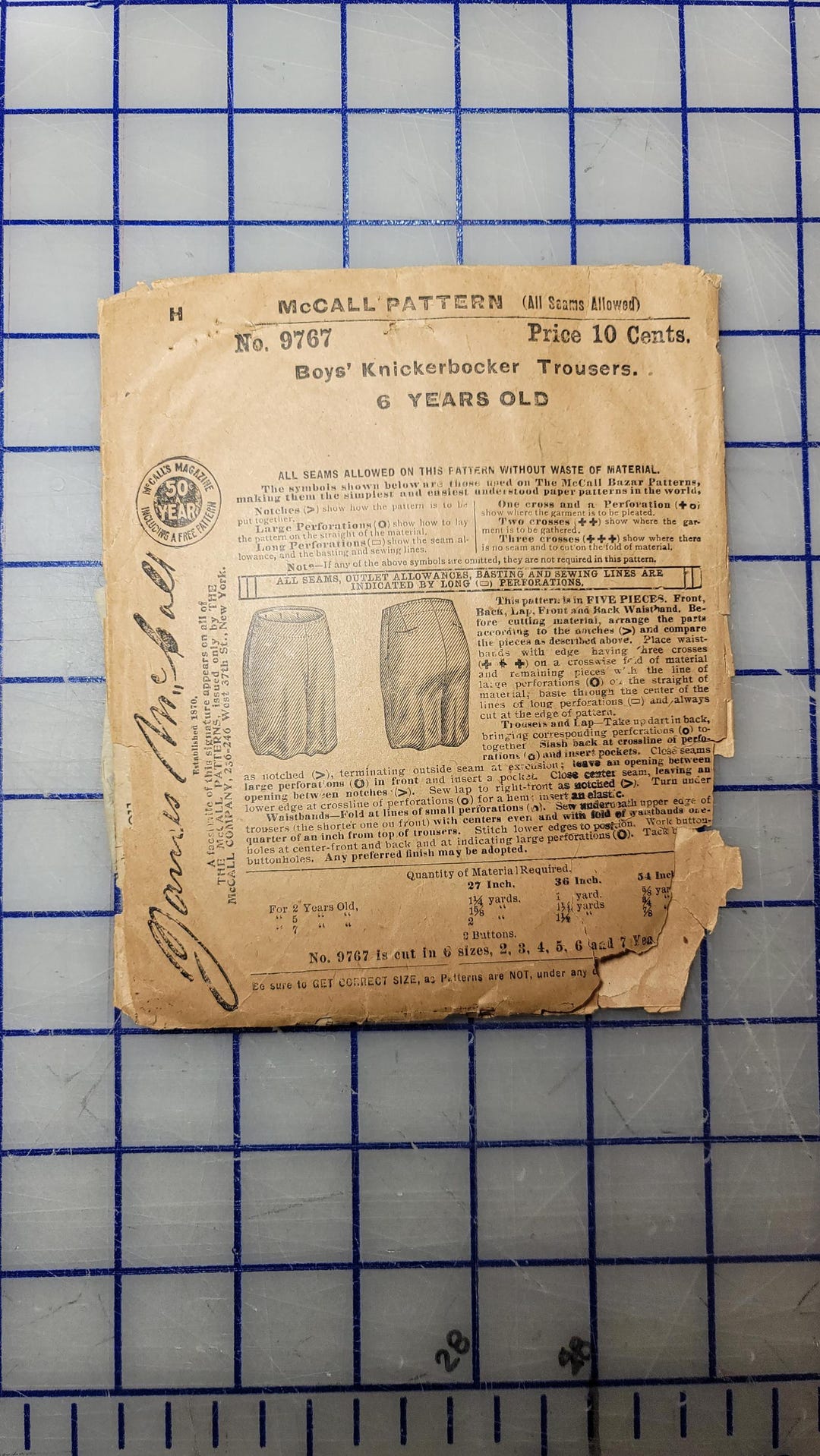 Mccall Sewing Pattern #9767 - Size 6 Years Old (antique Paper Original ...