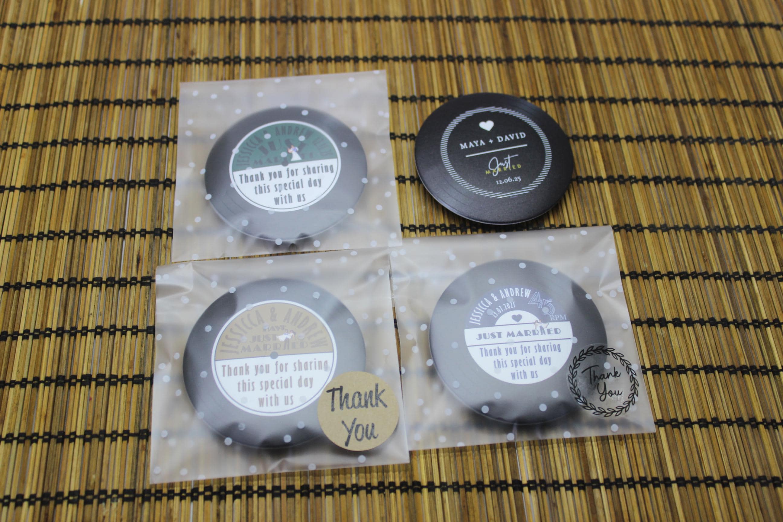 2.95'' Metal Round Bottle Opener Magnet, Retro Vinyl Record Themed, Wedding Keepsake, Personalized Magnet, Free Gift Bags, Save the Date