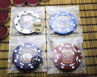 2.95&#39;&#39; Custom Bottle Opener Magnets - Personalized Las Vegas Casino Wedding Favors - Vegas Chips Themed Party Keepsakes with Free Gift Bags