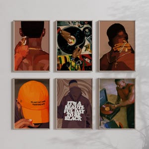 Hypebeast Black Man Art Prints: Urban Man Cave Decor (Digital Download Set of 6)