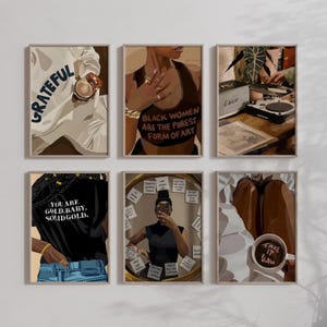 Black Women Empowerment Art Prints: Feminine Dorm Decor (Digital Download Set of 6)