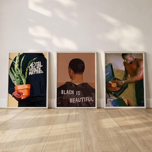 Black is Beautiful Wall Art, Set of 3 Masculine Prints, Hypebeast Man Room Decor, DIGITAL DOWNLOAD, Black Man Poster, Gift for Boyfriend