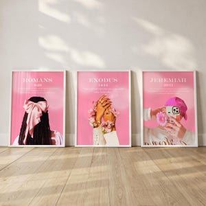 Pastel Pink Christian Wall Art Set: Bible Verse Prints, Girl Room Decor (Digital Download)