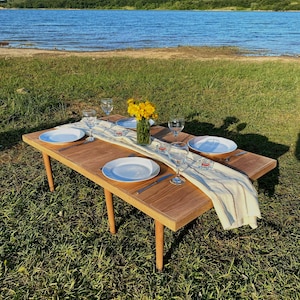Foldable Wooden Picnic Table – 28x71 inch h13  Low Seating Boho Style – Portable Handmade Garden, Balcony, Beach Camping Table