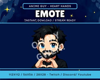 Emoticono de manos de corazón de anime chibi masculino / Twitch, Discord (Descarga instantánea)