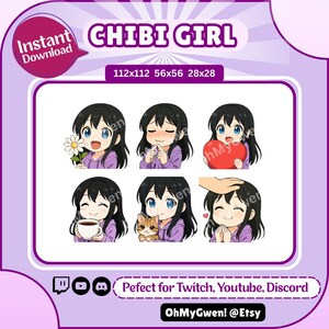Chibi Girl Twitch & Discord Emote Pack | Cute Kawaii Streamer Emojis | Instant Download