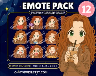 Pacchetto Emote Ragazza Chibi Rossa - Twitch e Discord (12 PNG) (Download immediato)