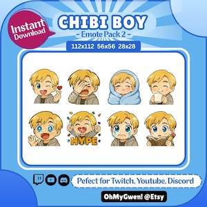 Chibi Blond Boy Emote Pack 2 | Twitch & Discord Emotes | Cute Anime Streamer Emojis | Instant Download