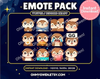 Pack de emoticonos de nutria para Twitch y Discord: emoticonos de animales kawaii chibi (descarga instantánea)