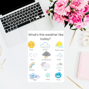 Dual Coded Weather Poster for Kids, Printable Weather Chart with Symbols and Words, EYFS & Preschool Learning Display, Instant Download