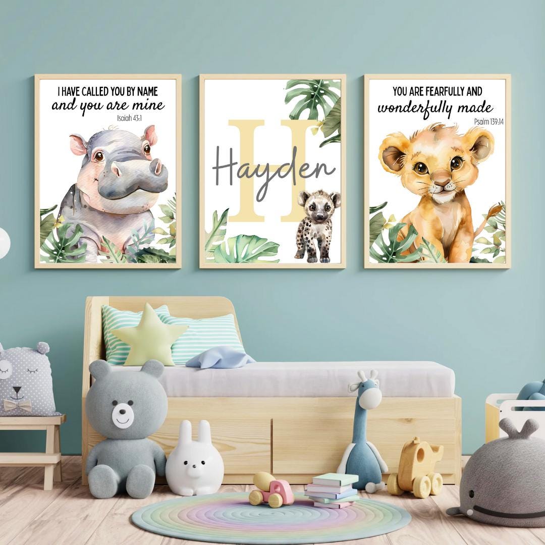 Personalized Safari Animal Nursery Prints, Bible Verse Wall Art ...