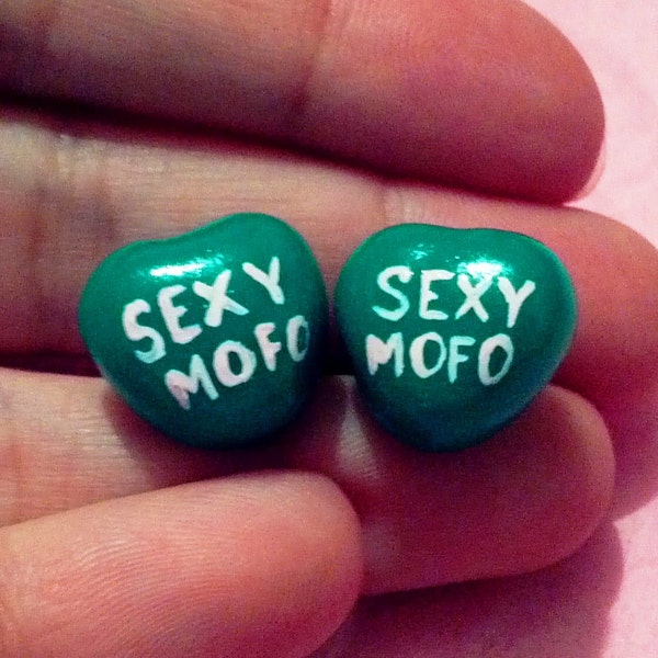 Sexy Mofo Candy Heart Post Earrings