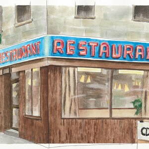 The Cafe with the Big Salad - Original Watercolour Painting