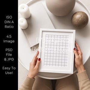 DIN A ISO White Frame Mockup, Minimalist Art Mockup with Person, PSD Mockup, Home Wall Decor Mockup, Wall Art Frame Mockup, Poster Mockup