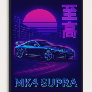Neon MK4 Supra Printable Wall Art – JDM Toyota Supra Digital Download | 8x10 Street Style Car Poster | Japanese Drift Decor
