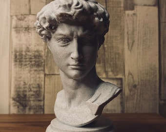 Michelangelo David Bust Statue: 3D Printed Classical Sculpture (15cm)