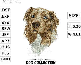 Realistic Australian Shepherd Dog Embroidery Design (Instant Download)