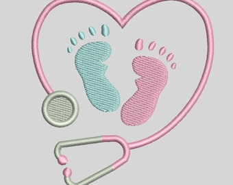 Baby Footprint Heart Embroidery Design: Nurse Gift (Digital Download)