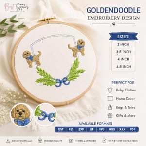 Goldendoodle Dog Embroidery Designs Dog Embroidery Crest Design For Baby Banner Machine Embroidery File Dog Mom Design DST EXP PES 4 Sizes
