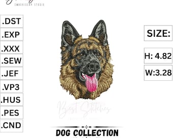 Realistic German Shepherd Embroidery Design, Dog Head Machine File (Instant Download)