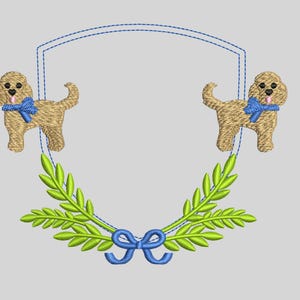 Baby Banner Crest Frame Embroidery File Dog Embroidery With Goldendoodle Dog Digital embroidery file instant download