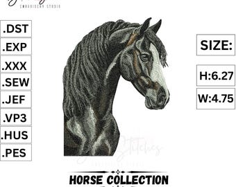 Realistisch borduurontwerp hengst, portret paardenhoofd (digitaal bestand)