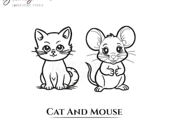 Cat and Mouse Outline Embroidery Design: Animal Line Art (Digital Embroidery File)