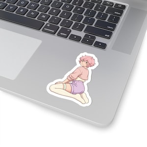 Pink-Haired Femboy Sticker | Pastel Anime Style, Kawaii Vinyl Decal