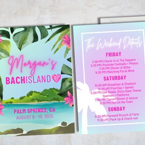 Bachisland Bachelorette Itinerary & Invitation Template | Casa Bride Invite | Love Villa | Beach Bachelorette | Editable Canva Template