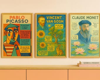 Famous Artists Kids' Posters: Picasso, Van Gogh, Monet (Digital Download)