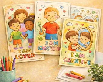 Affirmations Coloring Pages for Kids: Mindfulness Activity Set (PDF Download A4 Size)
