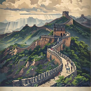 Great Wall of China Wall Art | Vintage Travel Poster | Historic Landmark Print | Asia Adventure Digital Download