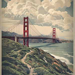 San Francisco Wall Art | Golden Gate Bridge Poster | Retro Travel Print | Explore San Francisco Digital Download