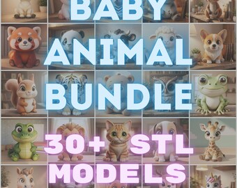 Cute Baby Animal Bundle STL for 3D Print, Set of Pet Statue Figure STL Printing Model