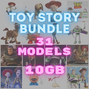 Puede incluir: Una colección digital de 31 modelos de personajes de Toy Story que suman 10 GB, con varias representaciones en 3D de Woody, Jessie, Buzz Lightyear, Slinky Dog, Mr. Potato Head, Bullseye y Forky en múltiples poses y escenarios.