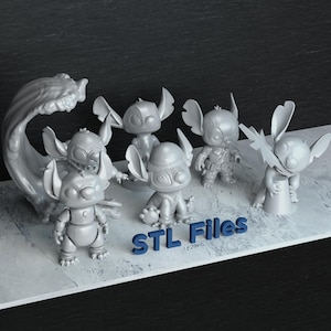 3Dプリント用スティッチフィギュアセット、スティッチフィギュア3D STLモデルプリントのバンドル、漫画ヒーローのスティッチSTLデジタルプリントファイル