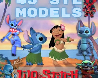 Set of Stitch Figurines for 3D Print, Bundle of Stitch Figures 3D STL Model Print, Stitch STL Digital Printing File of Cartoon Hero