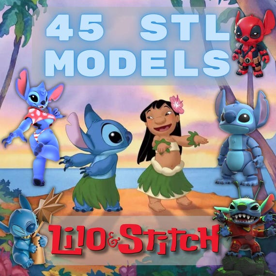 Set of Stitch Figurines for 3D Print, Bundle of Stitch Figures 3D STL Model Print, Stitch STL Digital Printing File of Cartoon Hero