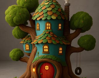 Cute Tree House STL for 3D Print, Dollhouse STL Printing Model
