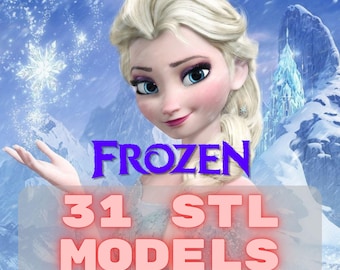 Set of Frozen STL Models for 3D Print, Cartoon Figures Bundle Digital STL File Set With Elsa Designs