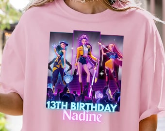 Custom Huntrix Birthday Girl Shirt, Personalized Kpop Demon Hunter Birthday Tee, Back to School, Gift for Huntrix fan,Birthday Gift for Kid