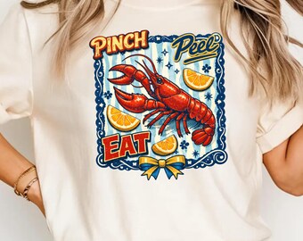 Crawfish Boil Shirt Comfort Colors, Crawfish Shirt, Pinch Peel Eat Coquette Crawfish Season T-shirt, Preppy Stripes Crawfish Tee, Louisiana