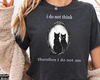 Camiseta vintage, "No pienso, luego no existo", camiseta divertida de gato, camiseta grunge, años 80, años 90, retro, camiseta de bruja, gótica, emo, camiseta punk