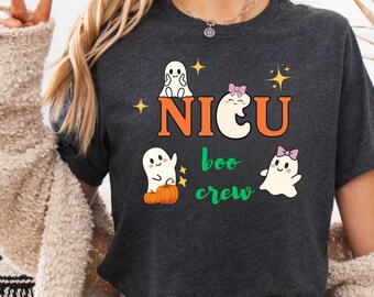 Maglietta Halloween NICU Boo Crew, maglietta infermiera con zucca fantasma