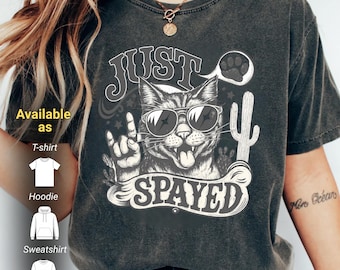 Hysterectomy TShirt, Just Spayed Shirt,  Womb Free T-shirt, Funny Childfree Gifts Post Surgery Gift Rock 'n' Roll Cat Tee Cats Over Brats