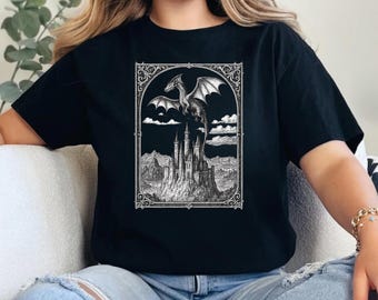 Vintage Dragon Graphic Tee: Medieval Castlecore Bookish Shirt