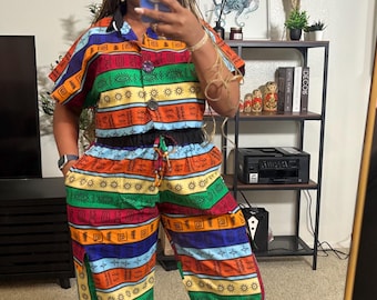 Completo di pantaloni Ankara e Adire fatti a mano: stampa africana dalla vestibilità rilassata
