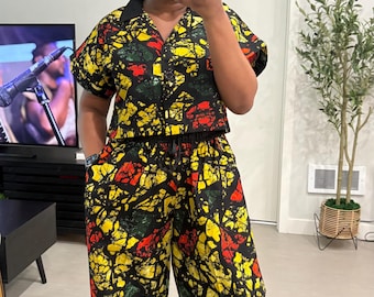 Handmade Ankara & Adire Pant Set: Relaxed Fit African Print